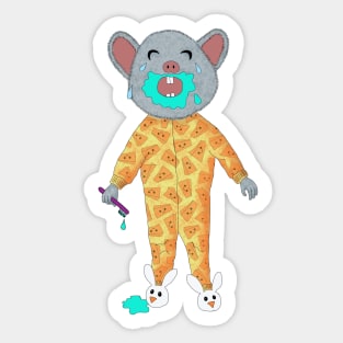 Cute sad mouse baby in jammies and bunny slippers Sticker